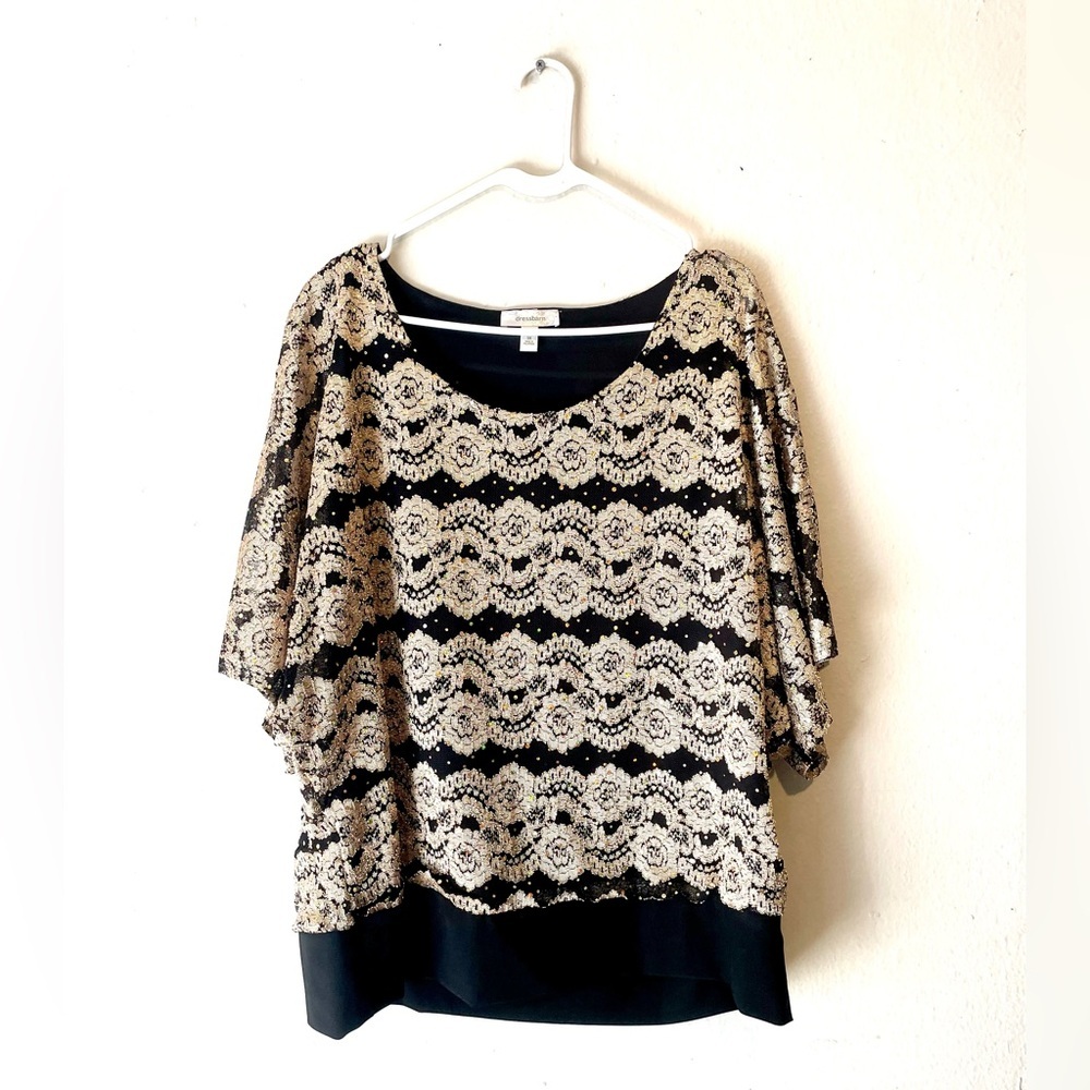 Dressbarn Black and‎ Cream Lace Sequins Blouse
